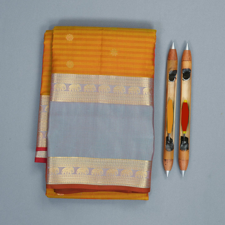 Hayagrivas Handloom Golden Orange Stripes Kanjivaram Silk Saree KBF511F3-5