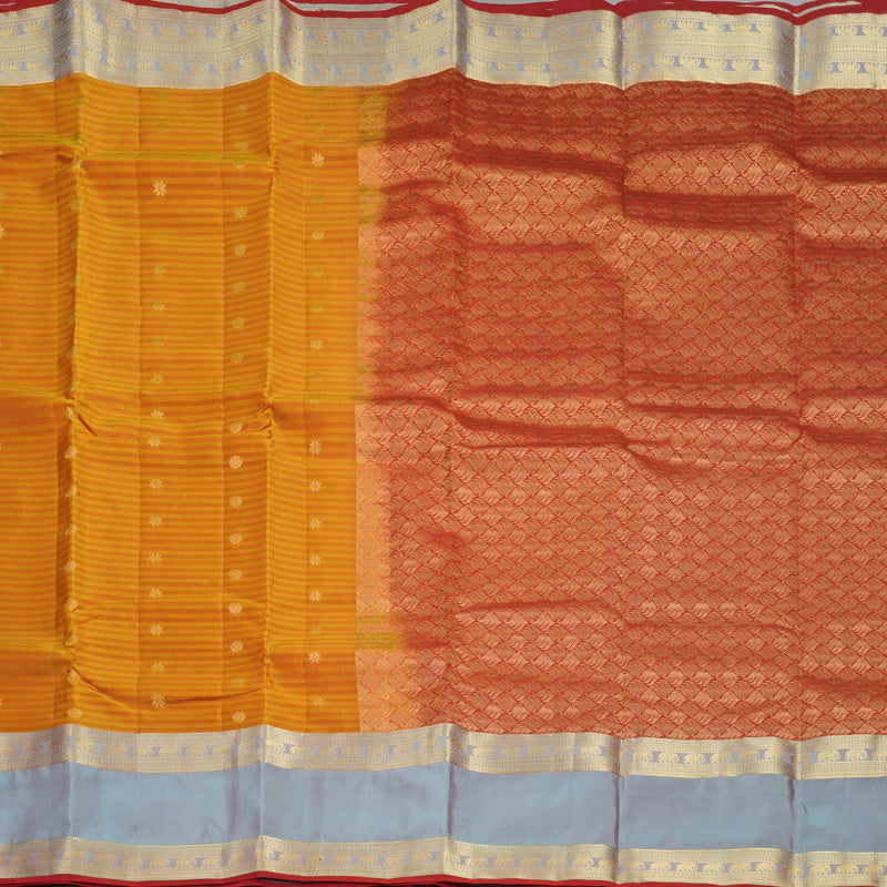 Hayagrivas Handloom Golden Orange Stripes Kanjivaram Silk Saree KBF511F3-5