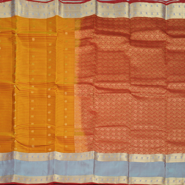 Hayagrivas Handloom Golden Orange Stripes Kanjivaram Silk Saree KBF511F3-5