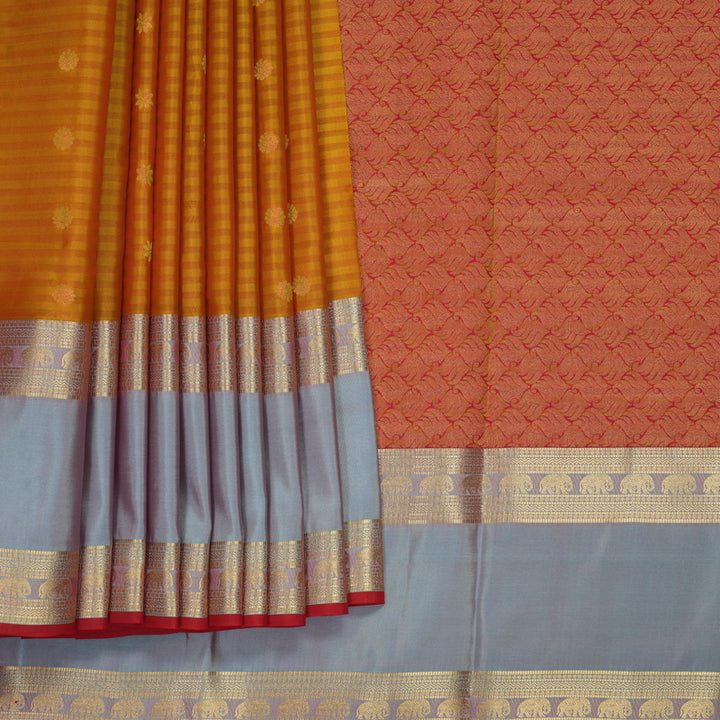 Hayagrivas Handloom Golden Orange Stripes Kanjivaram Silk Saree KBF511F3-5