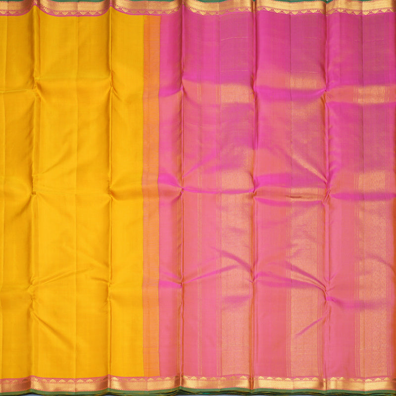 Hayagrivas Handloom Mustard Yellow Kanjivaram Silk Saree with Pink Border KBF512F1-1