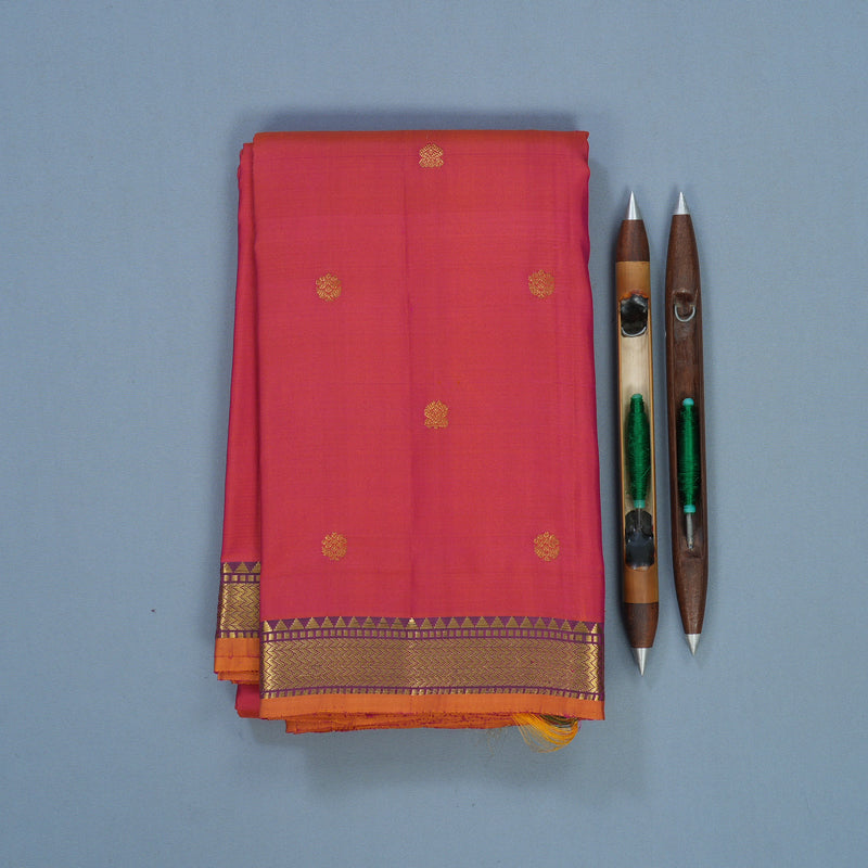 Hayagrivas Handloom Orangish-Pink Kanjivaram Silk Saree KBF512F2-1