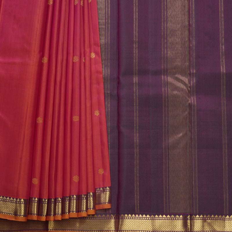 Hayagrivas Handloom Orangish-Pink Kanjivaram Silk Saree KBF512F2-1