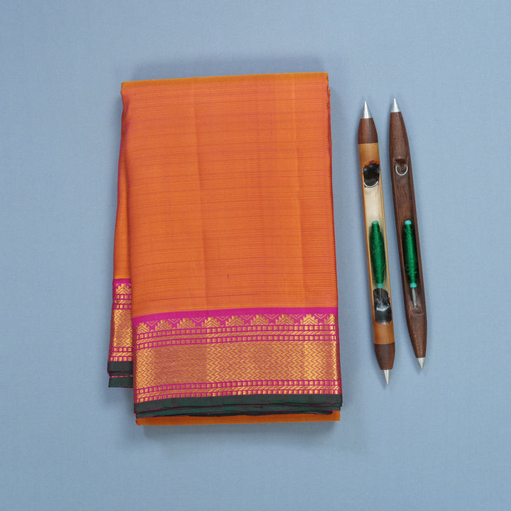 Hayagrivas Handloom Orange Kanjivaram Silk Saree with Rani Pink Border KBF512F3-3