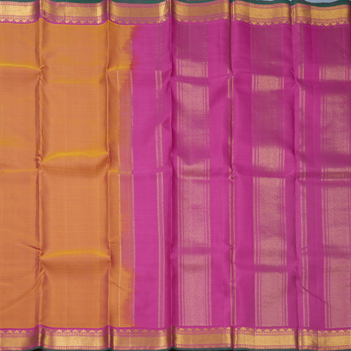 Hayagrivas Handloom Orange Kanjivaram Silk Saree with Rani Pink Border KBF512F3-3