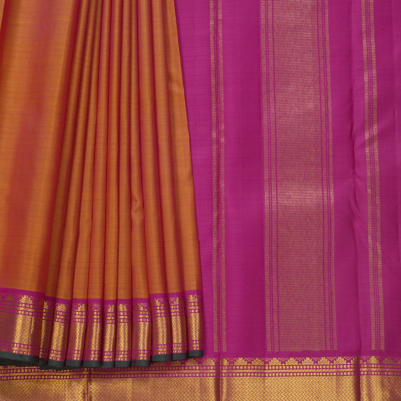 Hayagrivas Handloom Orange Kanjivaram Silk Saree with Rani Pink Border KBF512F3-3