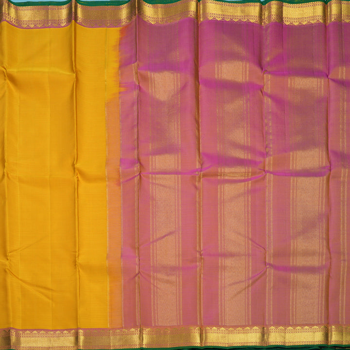 Hayagrivas Handloom Mustard Yellow Kanjivaram Silk Saree with Pink Border KBF512F3-5