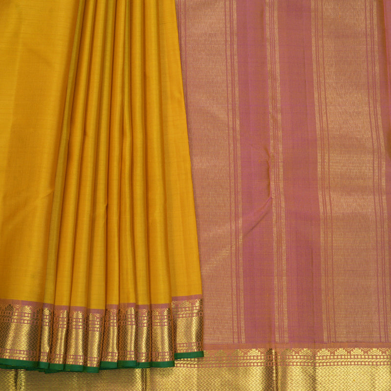 Hayagrivas Handloom Mustard Yellow Kanjivaram Silk Saree with Pink Border KBF512F3-5