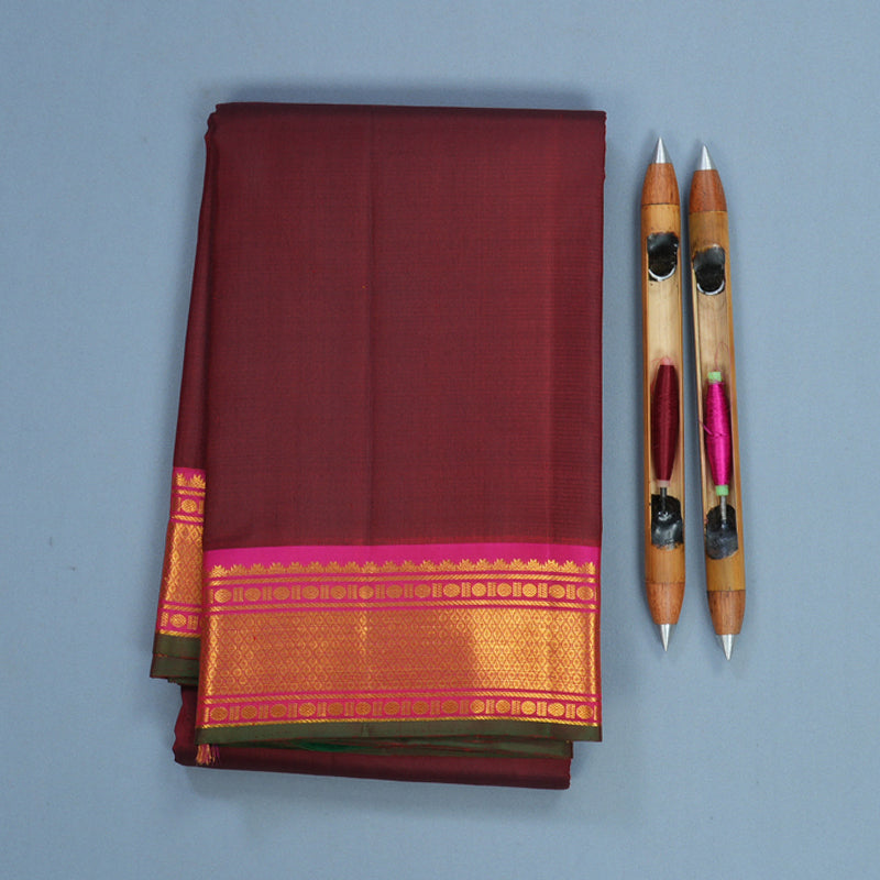 Hayagrivas Handloom Maroon Kanjivaram Silk Saree with Pink Border KBF512F3-6