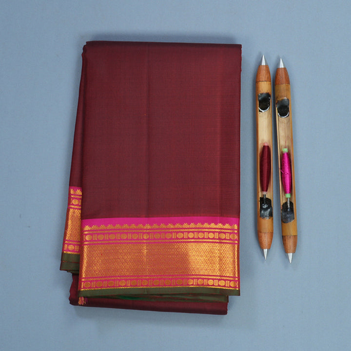 Hayagrivas Handloom Maroon Kanjivaram Silk Saree with Pink Border KBF512F3-6