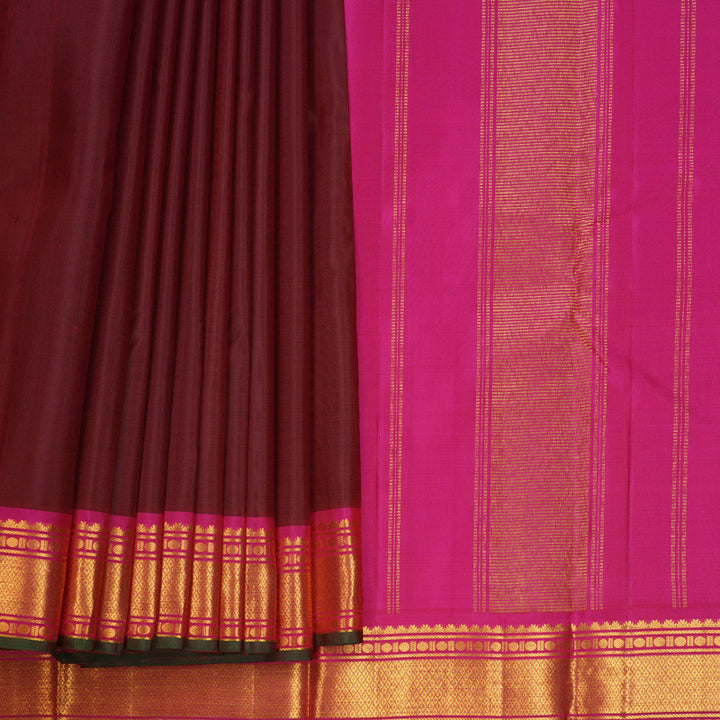 Hayagrivas Handloom Maroon Kanjivaram Silk Saree with Pink Border KBF512F3-6