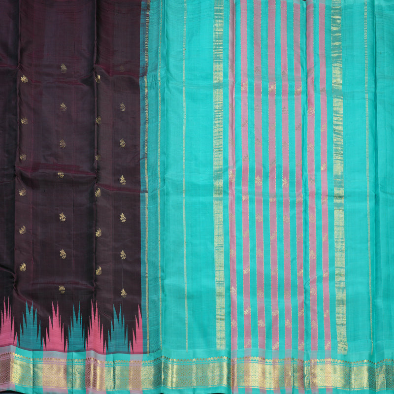 Hayagrivas Deep Wine Pure One-sided Border Kanjivaram Silk Saree KBF513F1-2