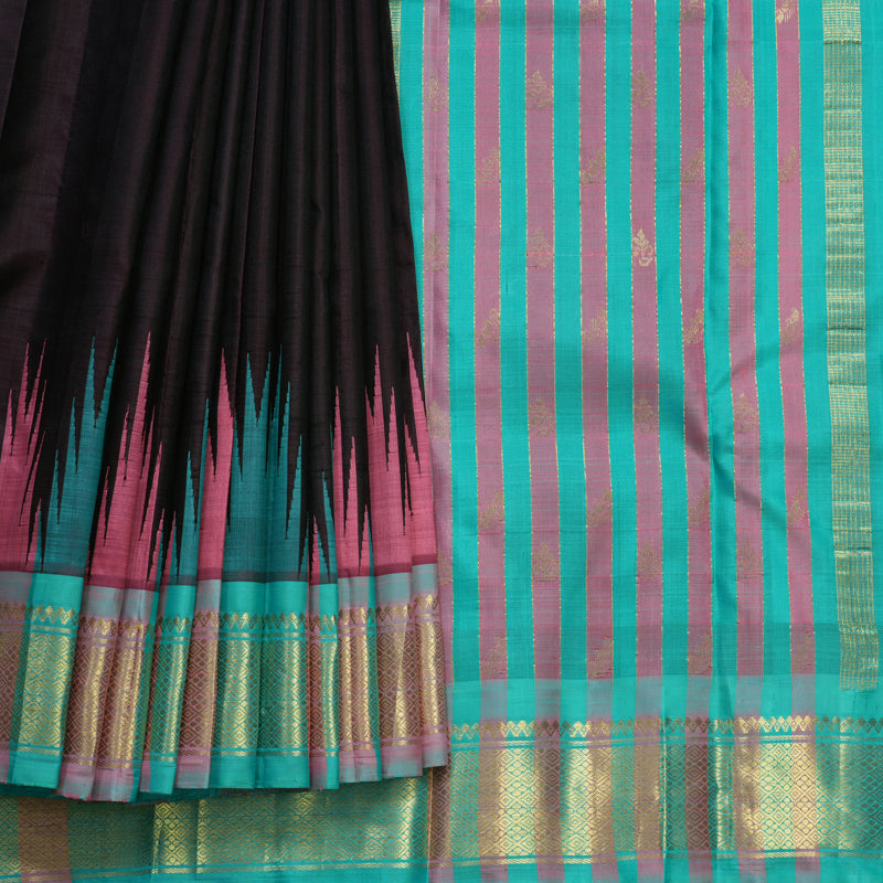 Hayagrivas Deep Wine Pure One-sided Border Kanjivaram Silk Saree KBF513F1-2