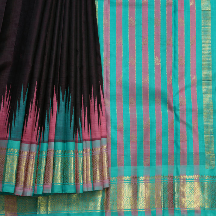 Hayagrivas Deep Wine Pure One-sided Border Kanjivaram Silk Saree KBF513F1-2
