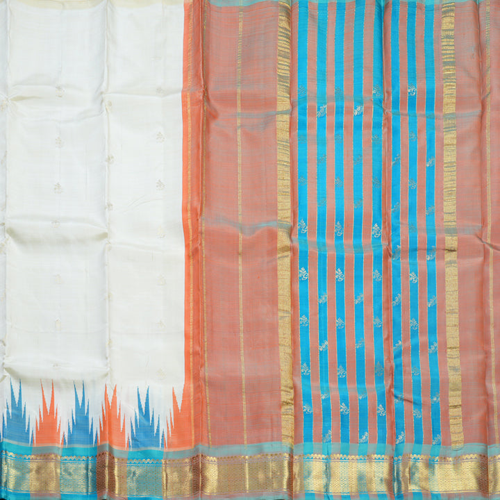 Hayagrivas Half-White Pure One-sided Border Kanjivaram Silk Saree KBF513F1-4