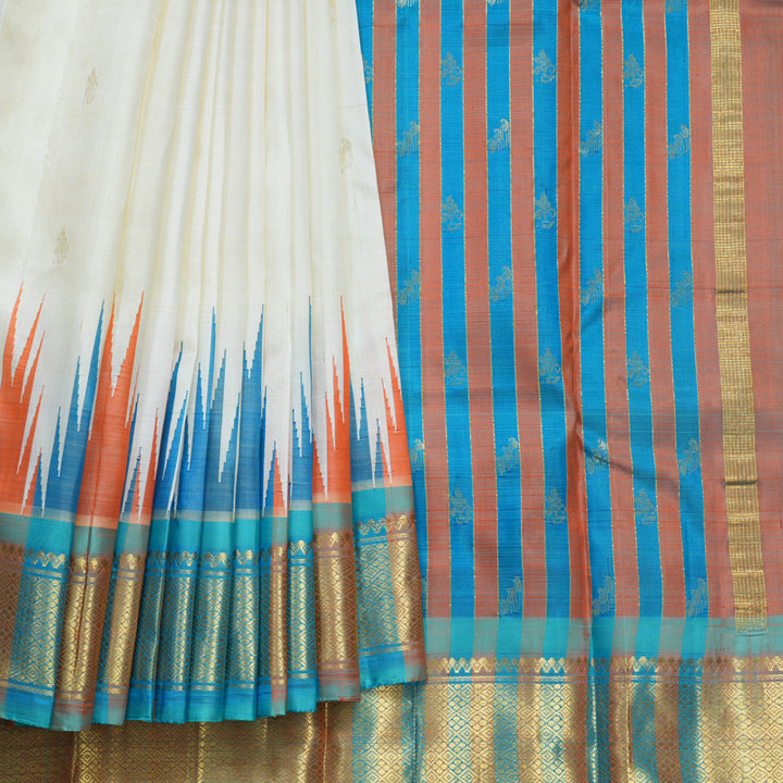 Hayagrivas Half-White Pure One-sided Border Kanjivaram Silk Saree KBF513F1-4