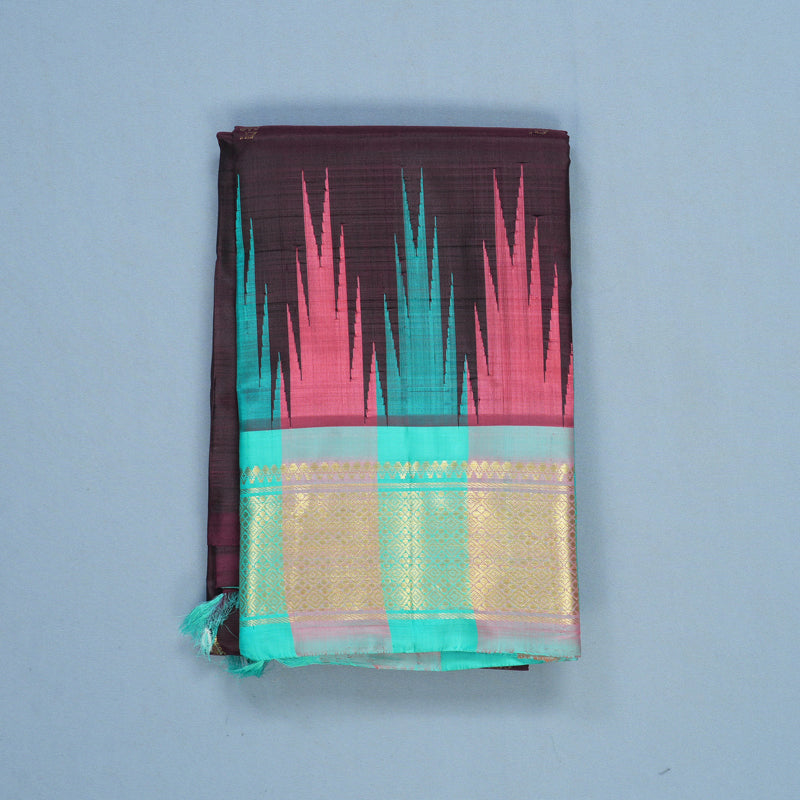 Hayagrivas Wine Pure One-sided border Kanjivaram Silk Saree KBF513F1-5