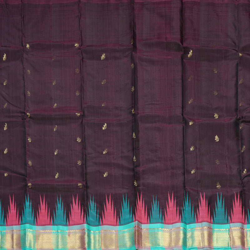 Hayagrivas Wine Pure One-sided border Kanjivaram Silk Saree KBF513F1-5