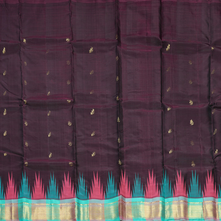 Hayagrivas Wine Pure One-sided border Kanjivaram Silk Saree KBF513F1-5