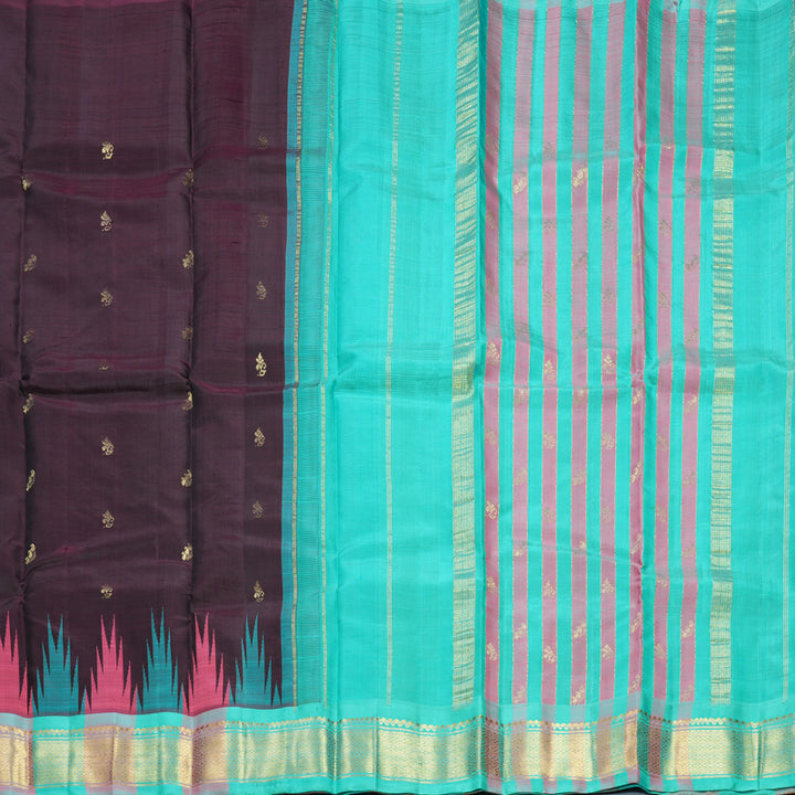 Hayagrivas Wine Pure One-sided border Kanjivaram Silk Saree KBF513F1-5