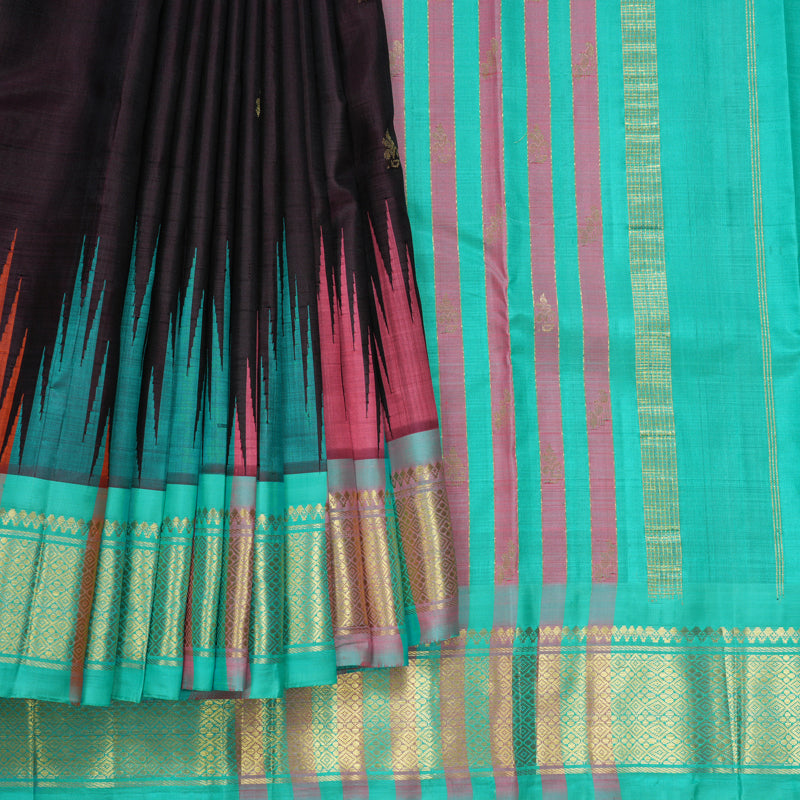 Hayagrivas Wine Pure One-sided border Kanjivaram Silk Saree KBF513F1-5
