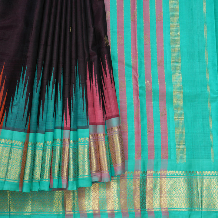 Hayagrivas Wine Pure One-sided border Kanjivaram Silk Saree KBF513F1-5