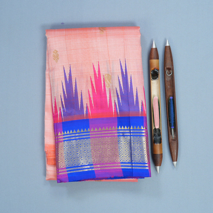 Hayagrivas Peach Orange Pure One-sided Border Kanjivaram Silk Saree KBF513F1-7