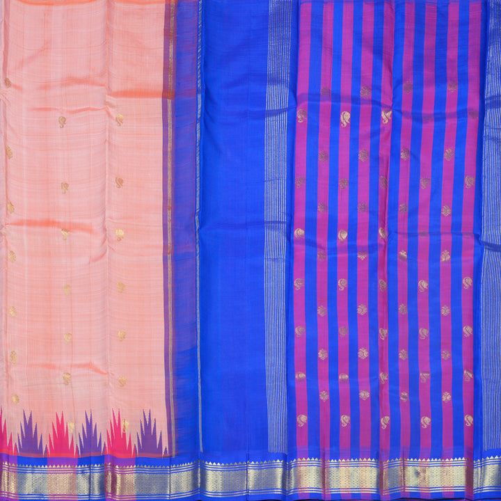 Hayagrivas Peach Orange Pure One-sided Border Kanjivaram Silk Saree KBF513F1-7