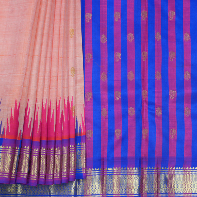 Hayagrivas Peach Orange Pure One-sided Border Kanjivaram Silk Saree KBF513F1-7