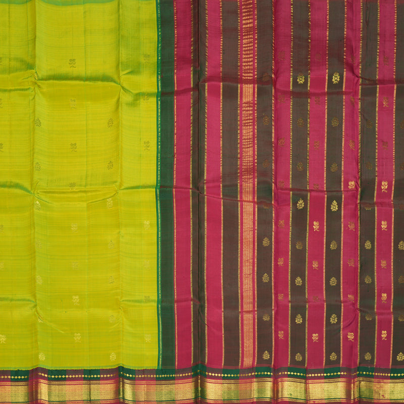 Hayagrivas Fluorescent Green Pure One-sided border Kanjivaram Silk Saree KBF514F1-1