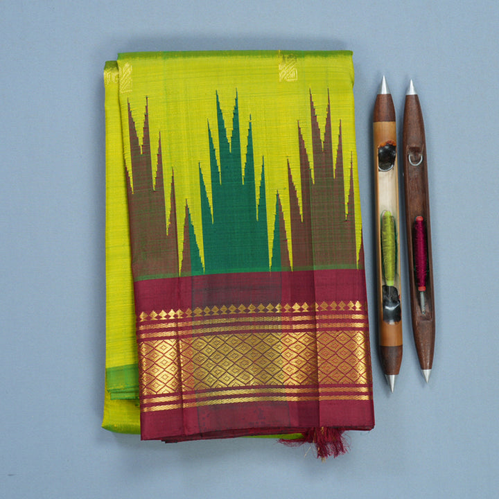 Hayagrivas Fluorescent Green Pure One-sided Border Kanjivaram Silk Saree KBF514F2-3
