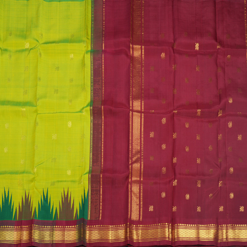Hayagrivas Fluorescent Green Pure One-sided Border Kanjivaram Silk Saree KBF514F2-3