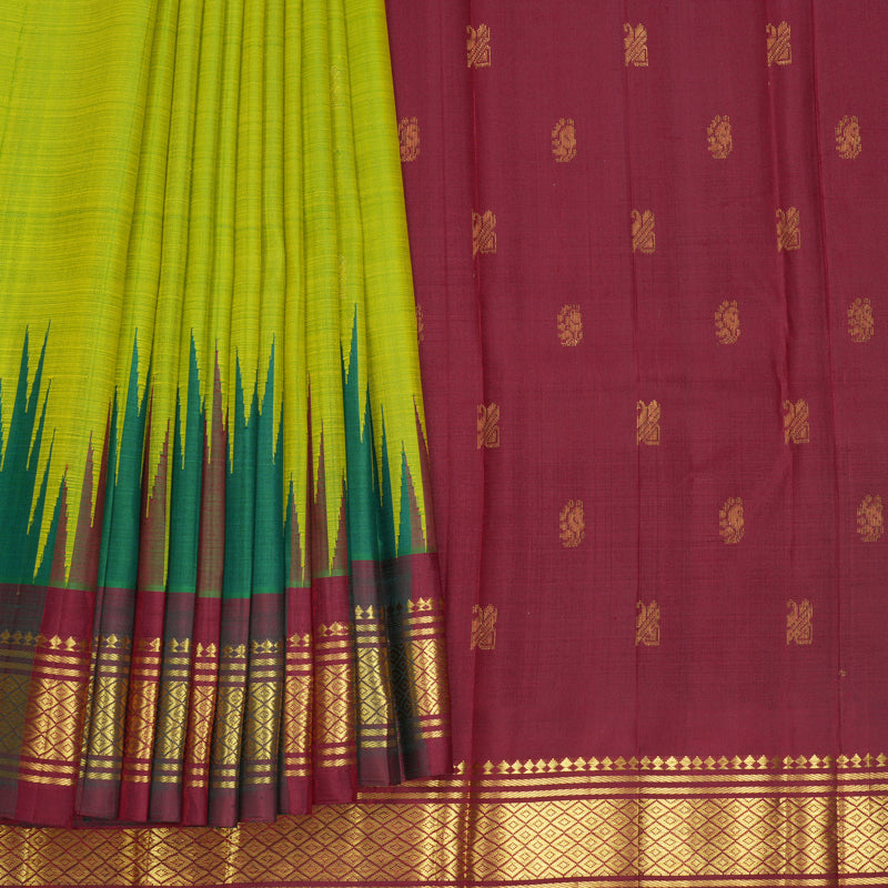 Hayagrivas Fluorescent Green Pure One-sided Border Kanjivaram Silk Saree KBF514F2-3