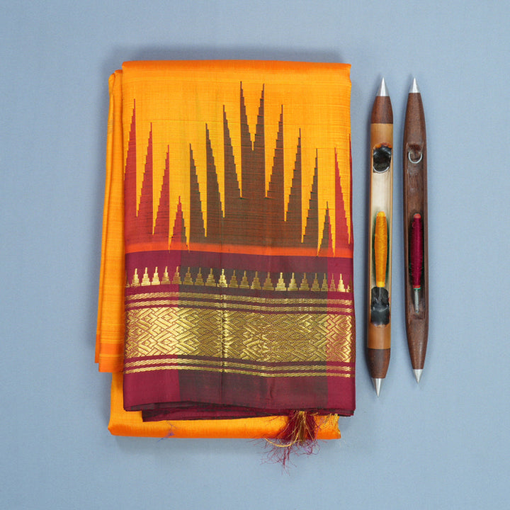 Hayagrivas Mambazham Orange Pure One-sided Border Kanjivaram Silk Saree KBF514F2-4