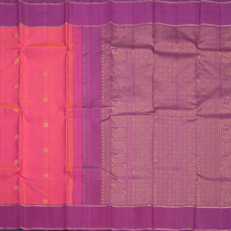 Hayagrivas Handloom Orangish-Pink Kanjivaram Silk Saree with Purple Border KBF515G2-1