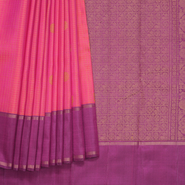 Hayagrivas Handloom Orangish-Pink Kanjivaram Silk Saree with Purple Border KBF515G2-1