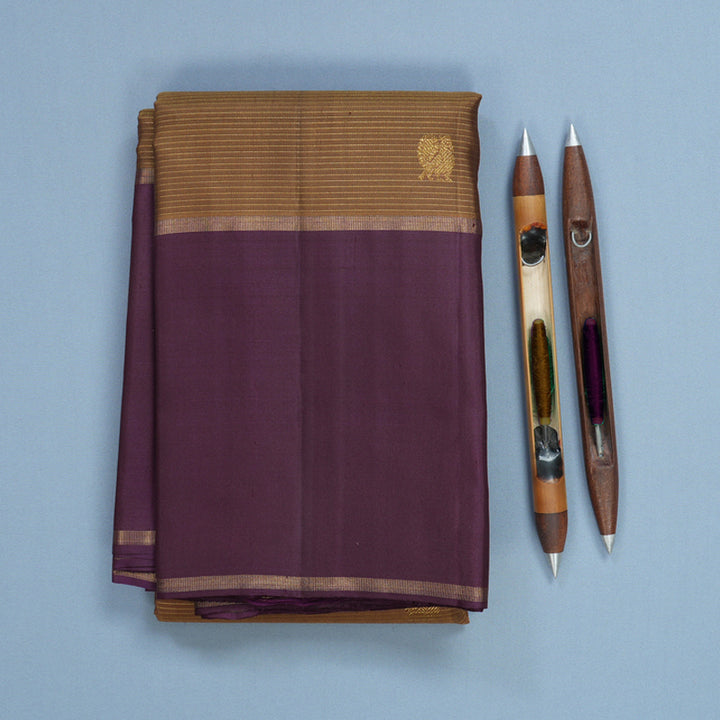 Hayagrivas Handloom Honey Shade Kanjivaram Silk Saree with Dark Purple Border KBF515G2-2