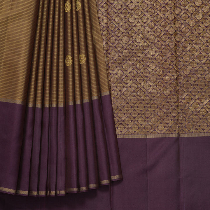 Hayagrivas Handloom Honey Shade Kanjivaram Silk Saree with Dark Purple Border KBF515G2-2