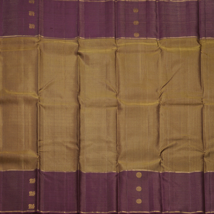 Hayagrivas Handloom Honey-Mustard Kanjivaram Silk Saree with Burgundy Border KBF515G3-1