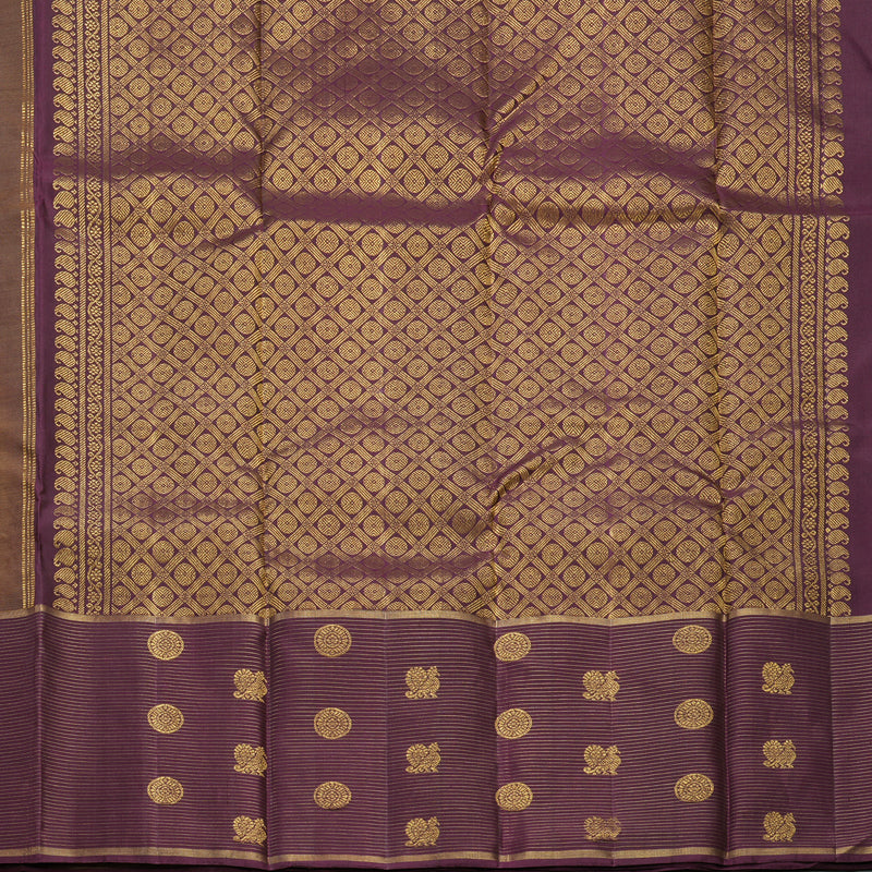 Hayagrivas Handloom Honey-Mustard Kanjivaram Silk Saree with Burgundy Border KBF515G3-1