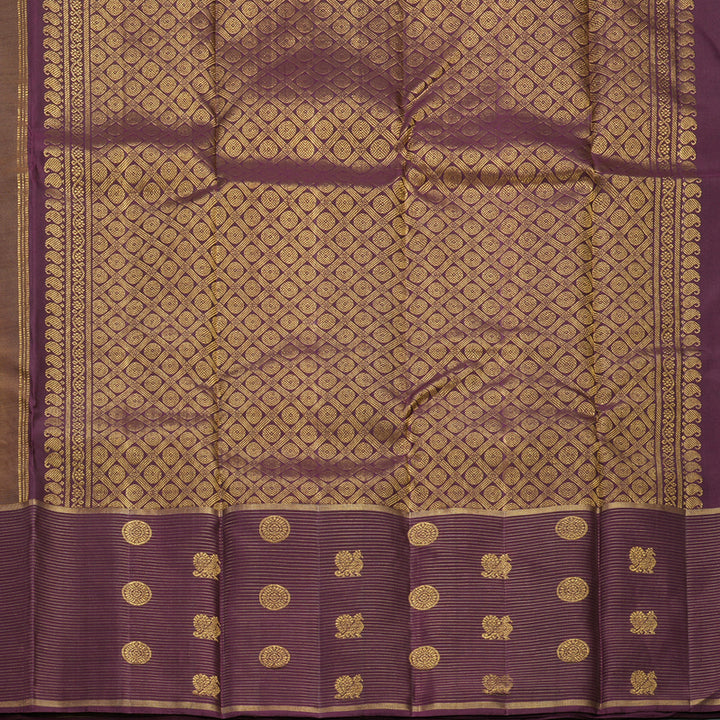 Hayagrivas Handloom Honey-Mustard Kanjivaram Silk Saree with Burgundy Border KBF515G3-1
