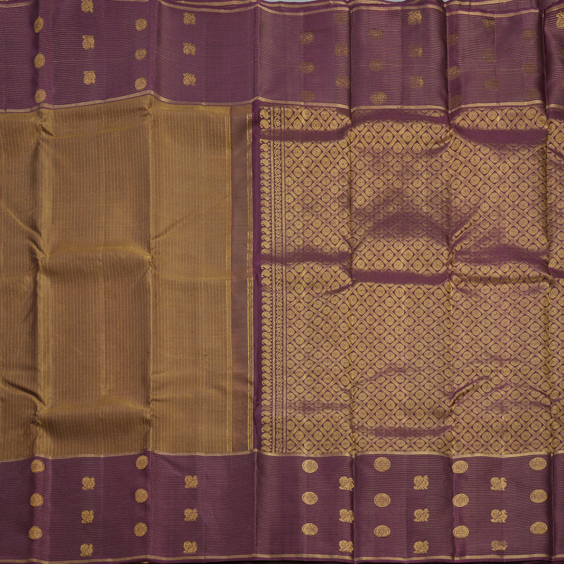 Hayagrivas Handloom Honey-Mustard Kanjivaram Silk Saree with Burgundy Border KBF515G3-1
