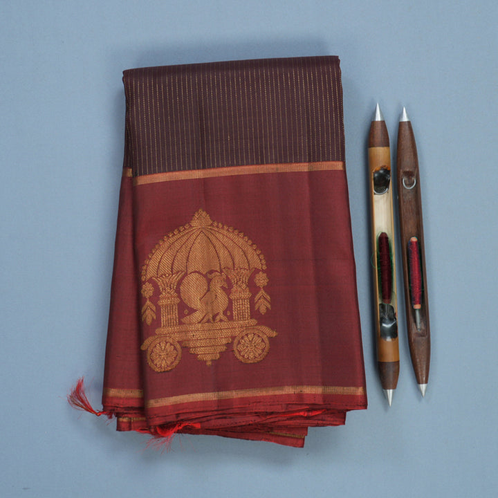 Hayagrivas Handloom Chocolate Brown Kanjivaram Silk Saree with Araku Maroon Border KBF515G3-2