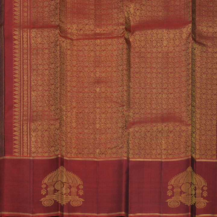 Hayagrivas Handloom Chocolate Brown Kanjivaram Silk Saree with Araku Maroon Border KBF515G3-2