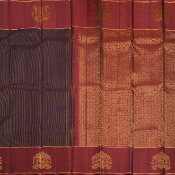 Hayagrivas Handloom Chocolate Brown Kanjivaram Silk Saree with Araku Maroon Border KBF515G3-2