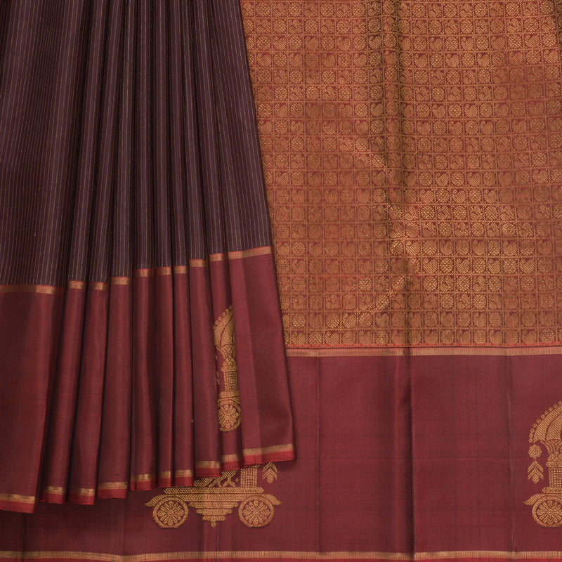 Hayagrivas Handloom Chocolate Brown Kanjivaram Silk Saree with Araku Maroon Border KBF515G3-2