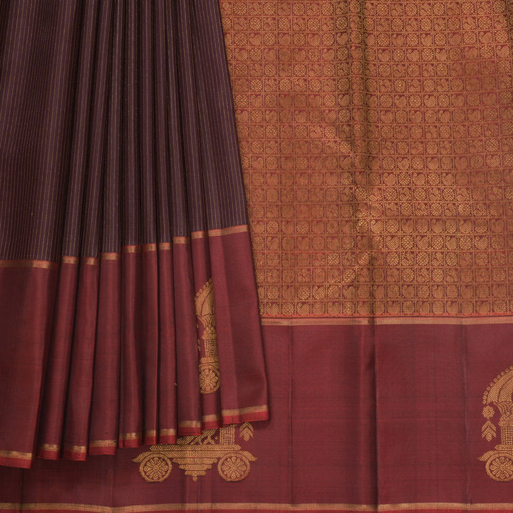 Hayagrivas Handloom Chocolate Brown Kanjivaram Silk Saree with Araku Maroon Border KBF515G3-2