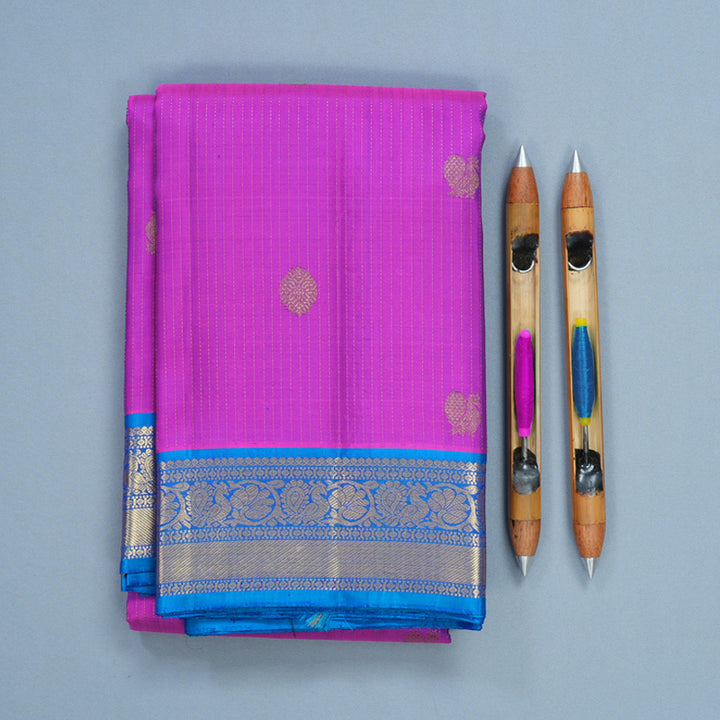 Hayagrivas Handloom Purple Kanjivaram Silk Saree with Ananda Blue Border KBF515G4-1