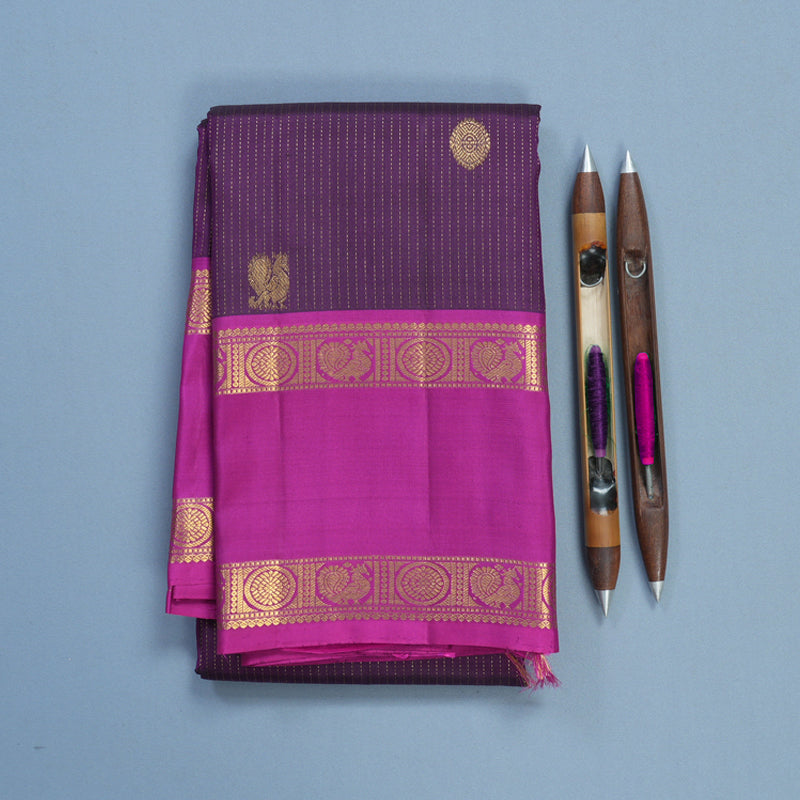 Hayagrivas Handloom Dark Purple Kanjivaram Silk Saree with Magenta Border KBF515G5-3