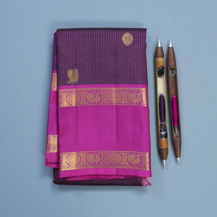 Hayagrivas Handloom Dark Purple Kanjivaram Silk Saree with Magenta Border KBF515G5-3